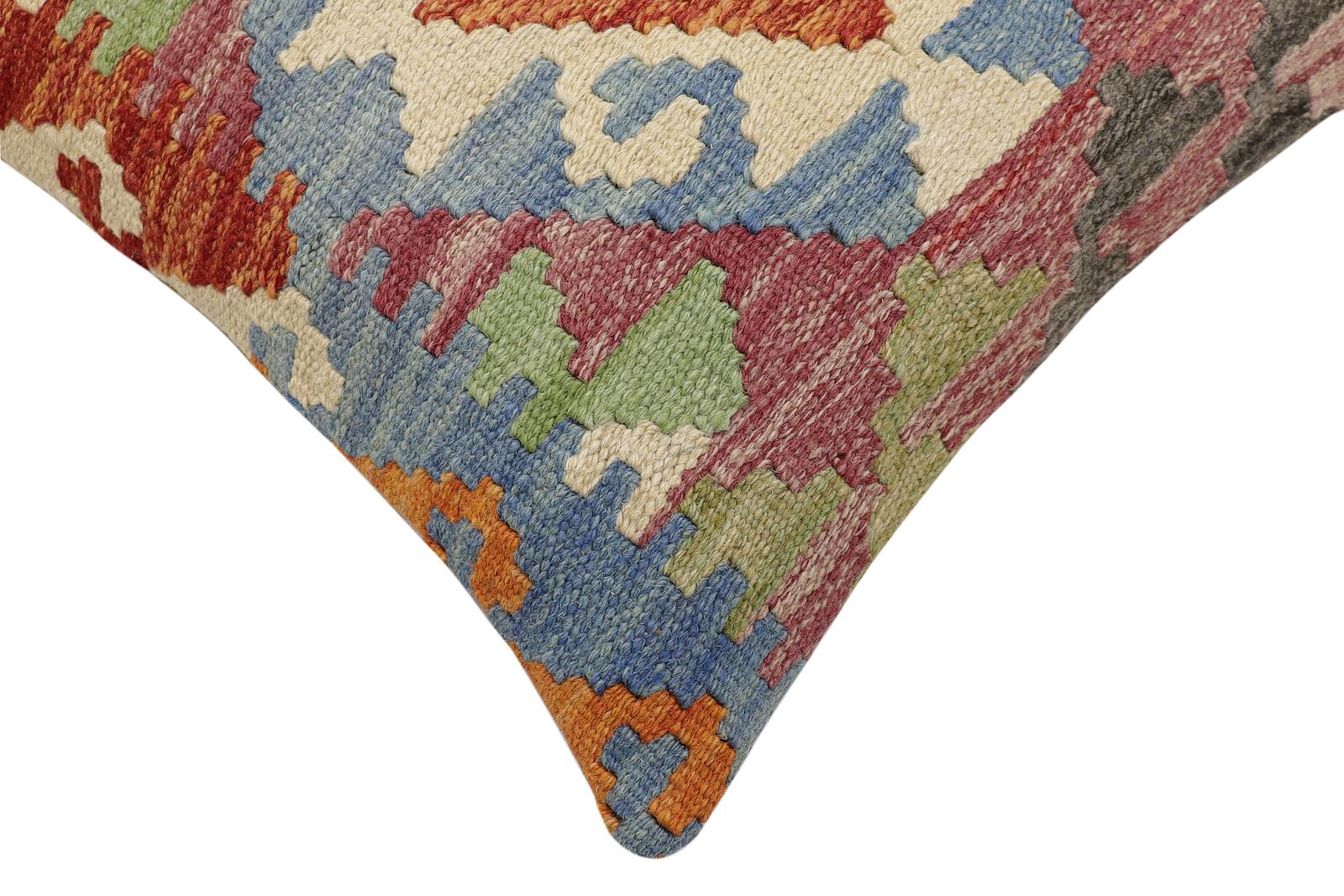 handmade Traditional Pillow Rust Blue Hand-Woven SQUARE 100% WOOL Hand woven turkish pillow2 x 2