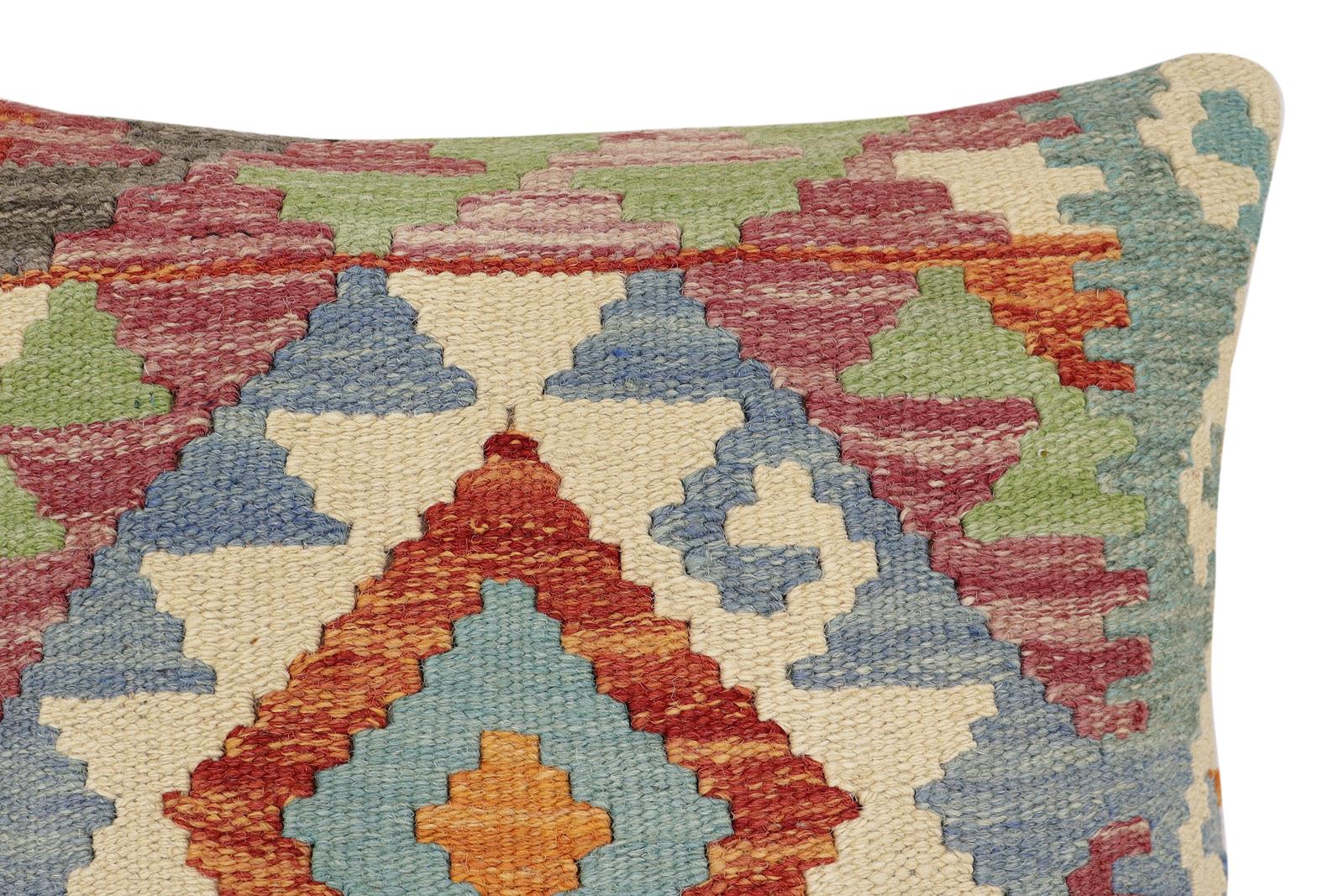 handmade Traditional Pillow Rust Blue Hand-Woven SQUARE 100% WOOL Hand woven turkish pillow2 x 2