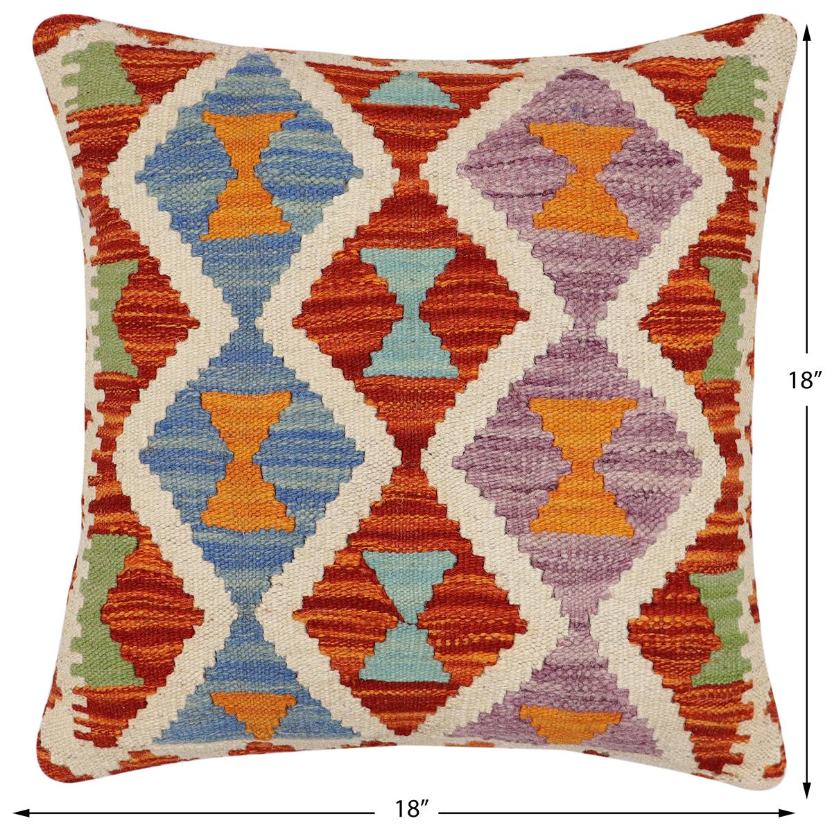 handmade Traditional Pillow Rust Blue Hand-Woven SQUARE 100% WOOL Hand woven turkish pillow2 x 2