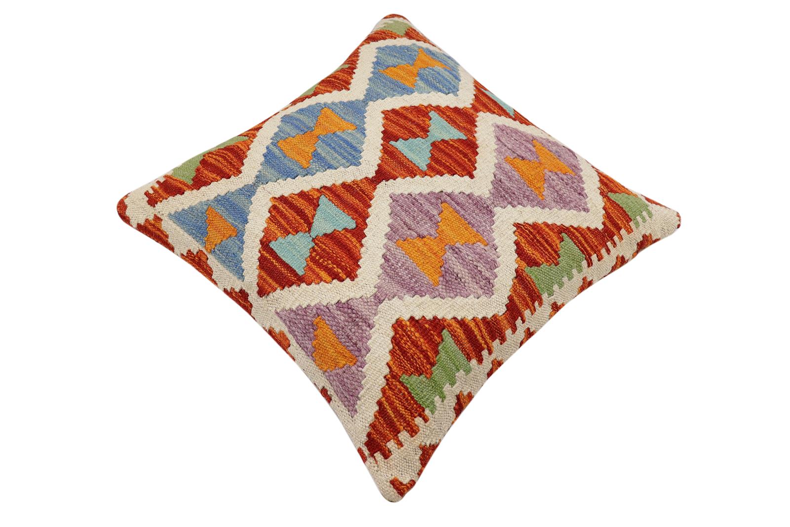 handmade Traditional Pillow Rust Blue Hand-Woven SQUARE 100% WOOL Hand woven turkish pillow2 x 2
