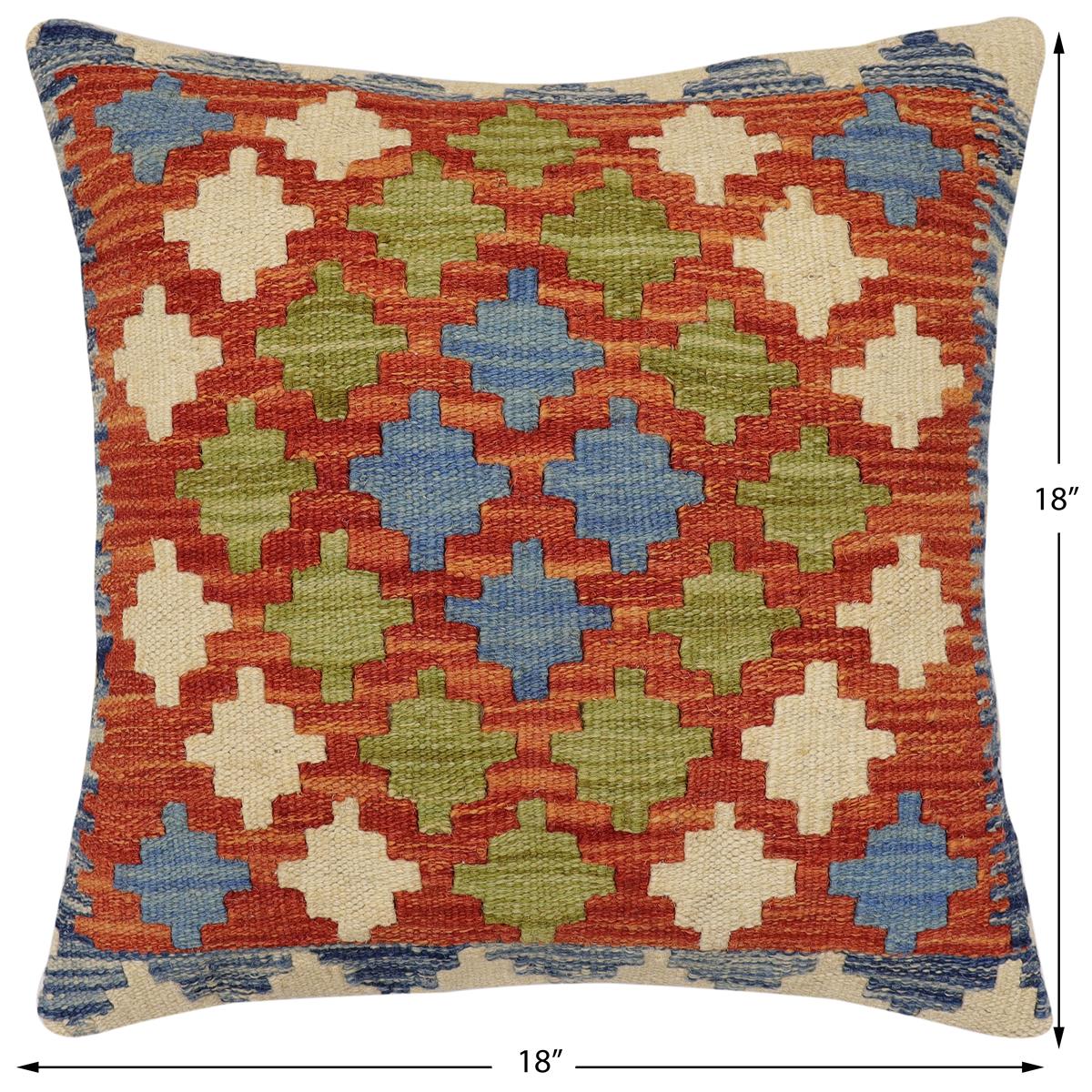 handmade Traditional Pillow Rust Blue Hand-Woven SQUARE 100% WOOL Hand woven turkish pillow2 x 2