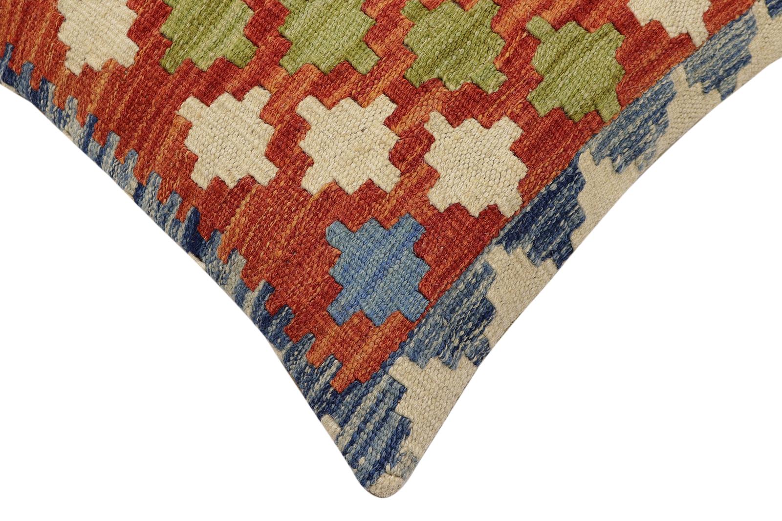 handmade Traditional Pillow Rust Blue Hand-Woven SQUARE 100% WOOL Hand woven turkish pillow2 x 2
