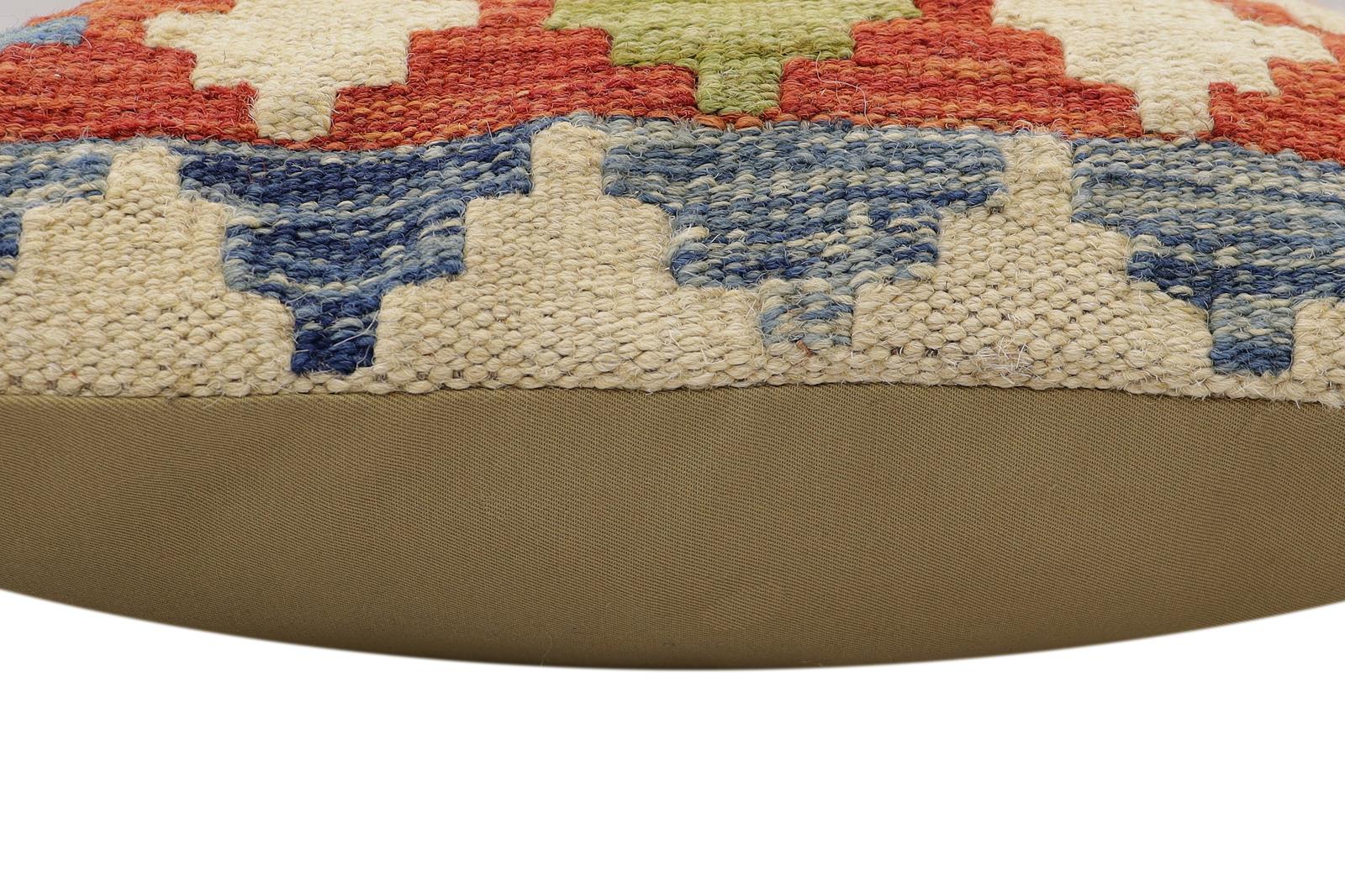 handmade Traditional Pillow Rust Blue Hand-Woven SQUARE 100% WOOL Hand woven turkish pillow2 x 2