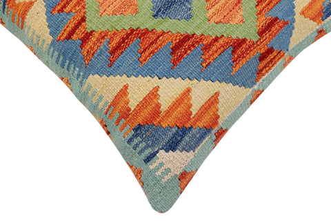 handmade Traditional Pillow Rust Blue Hand-Woven SQUARE 100% WOOL  Hand woven turkish pillow  2 x 2