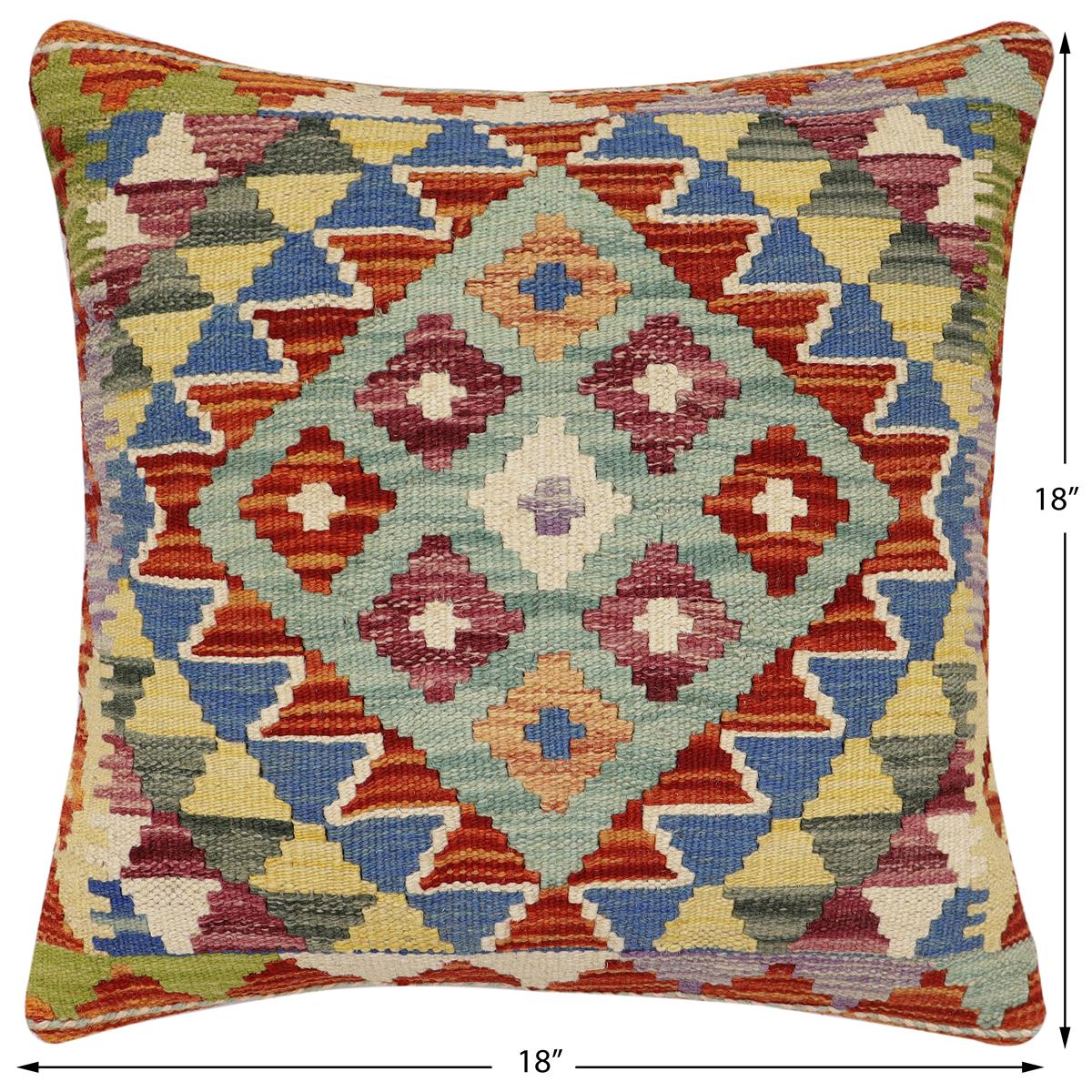 handmade Traditional Pillow Rust Blue Hand-Woven SQUARE 100% WOOL Hand woven turkish pillow2 x 2