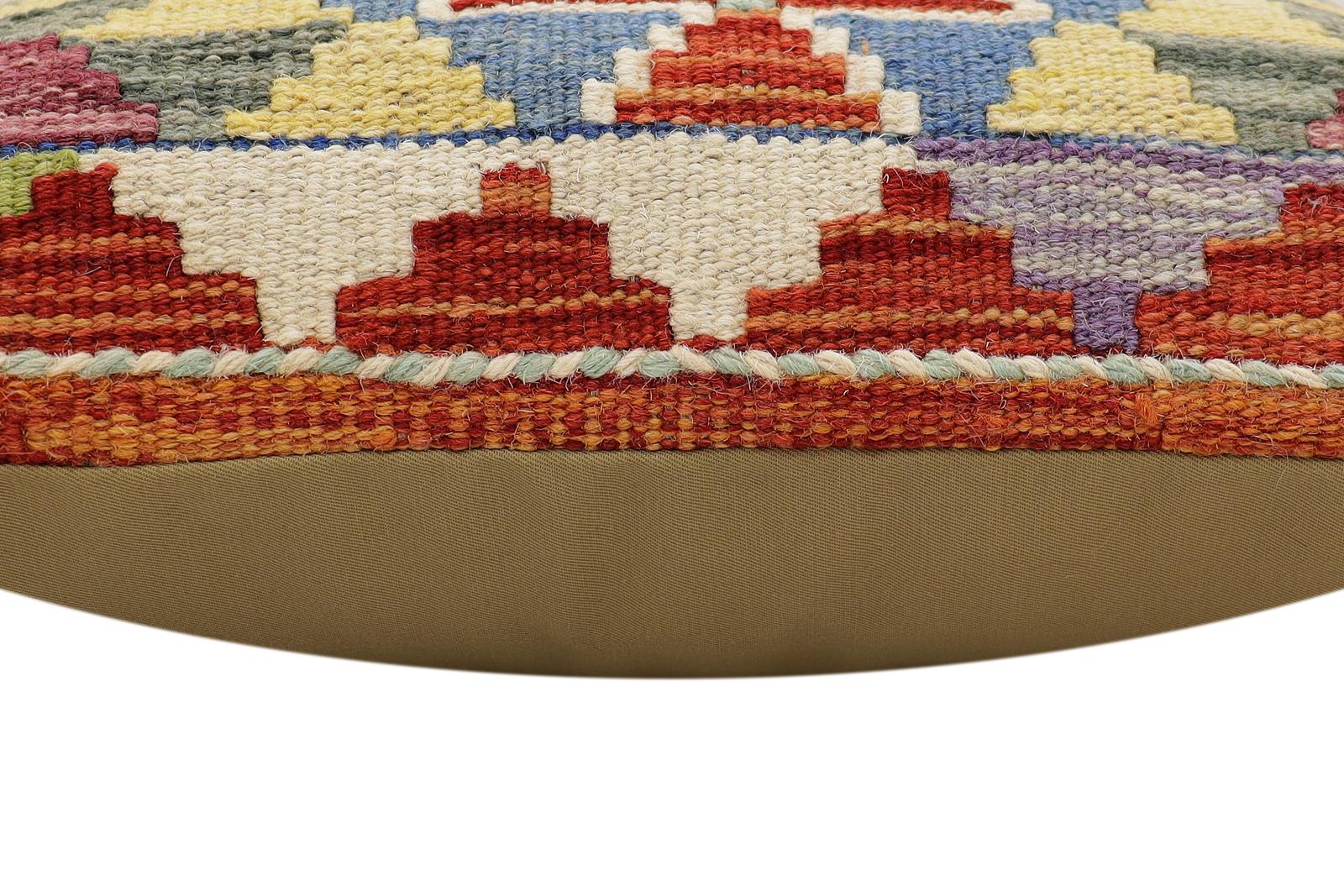 handmade Traditional Pillow Rust Blue Hand-Woven SQUARE 100% WOOL Hand woven turkish pillow2 x 2