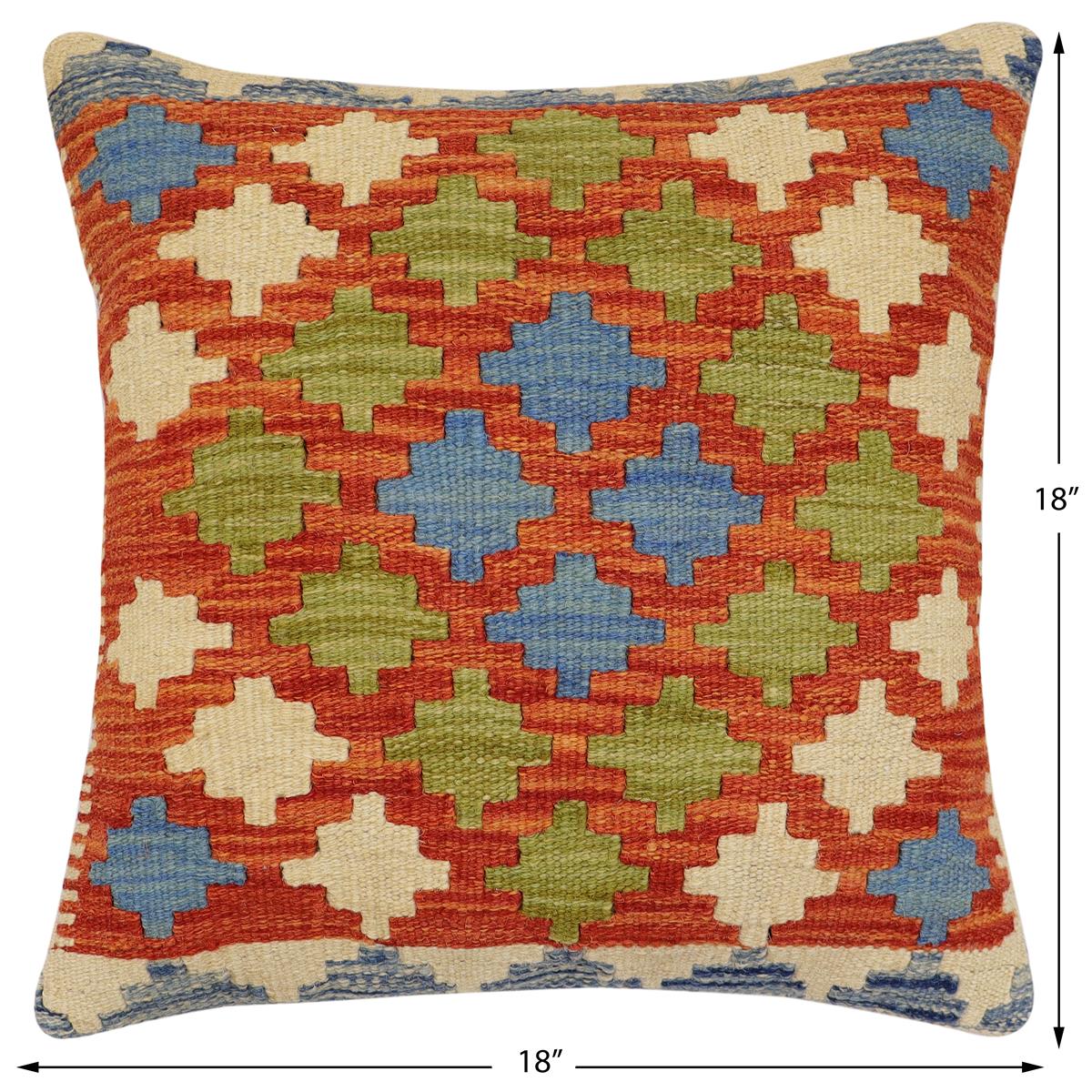 handmade Traditional Pillow Rust Blue Hand-Woven SQUARE 100% WOOL Hand woven turkish pillow2 x 2