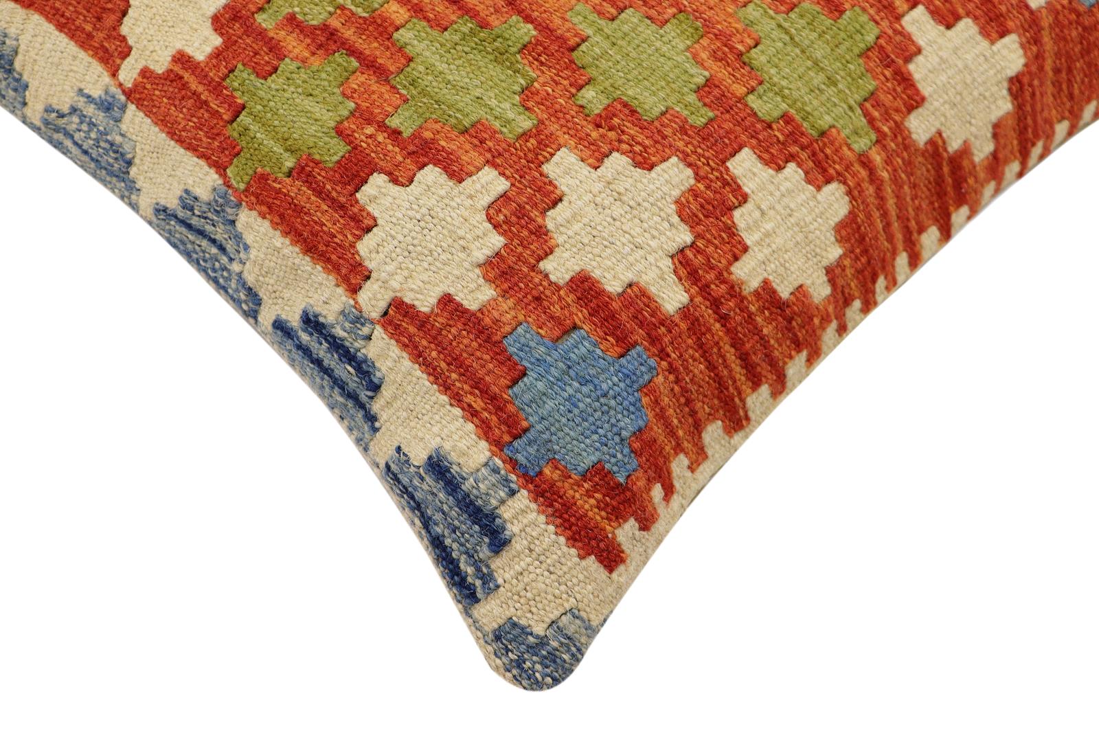handmade Traditional Pillow Rust Blue Hand-Woven SQUARE 100% WOOL Hand woven turkish pillow2 x 2