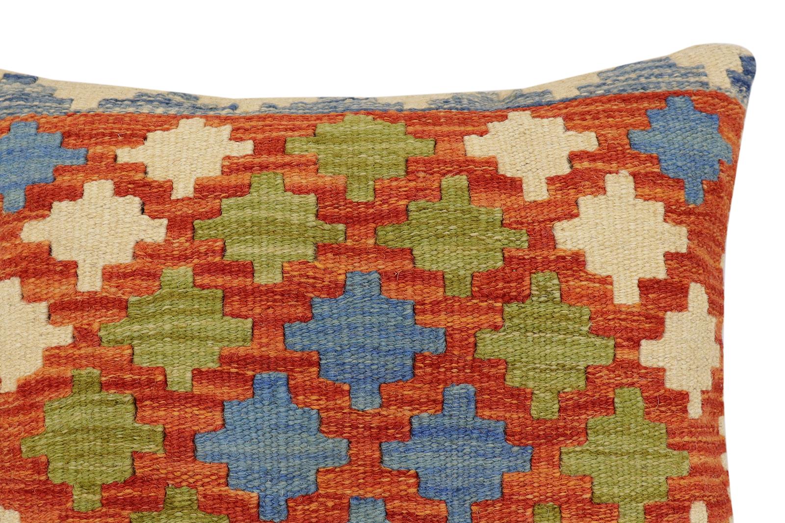 handmade Traditional Pillow Rust Blue Hand-Woven SQUARE 100% WOOL Hand woven turkish pillow2 x 2