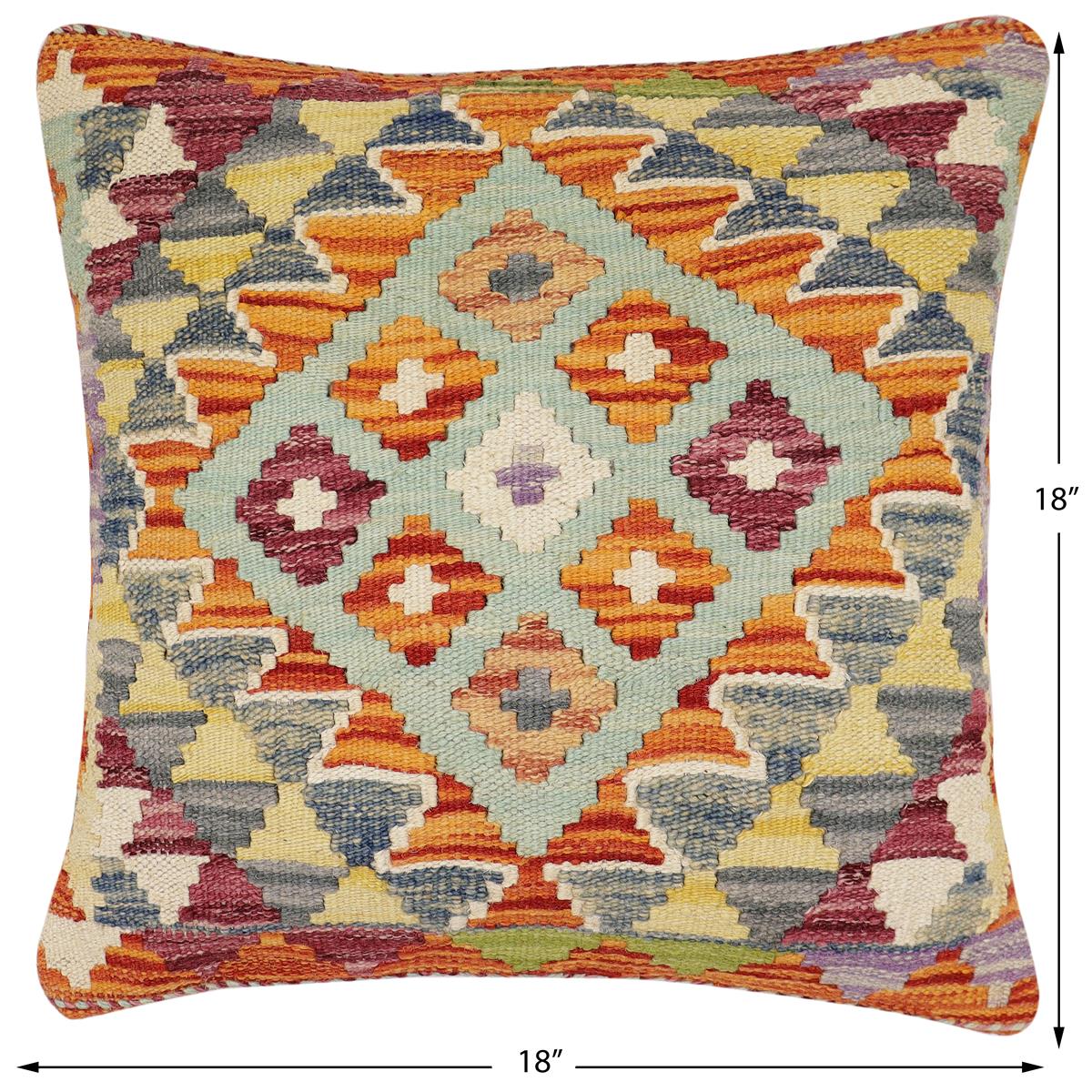 handmade Traditional Pillow Rust Blue Hand-Woven SQUARE 100% WOOL Hand woven turkish pillow2 x 2