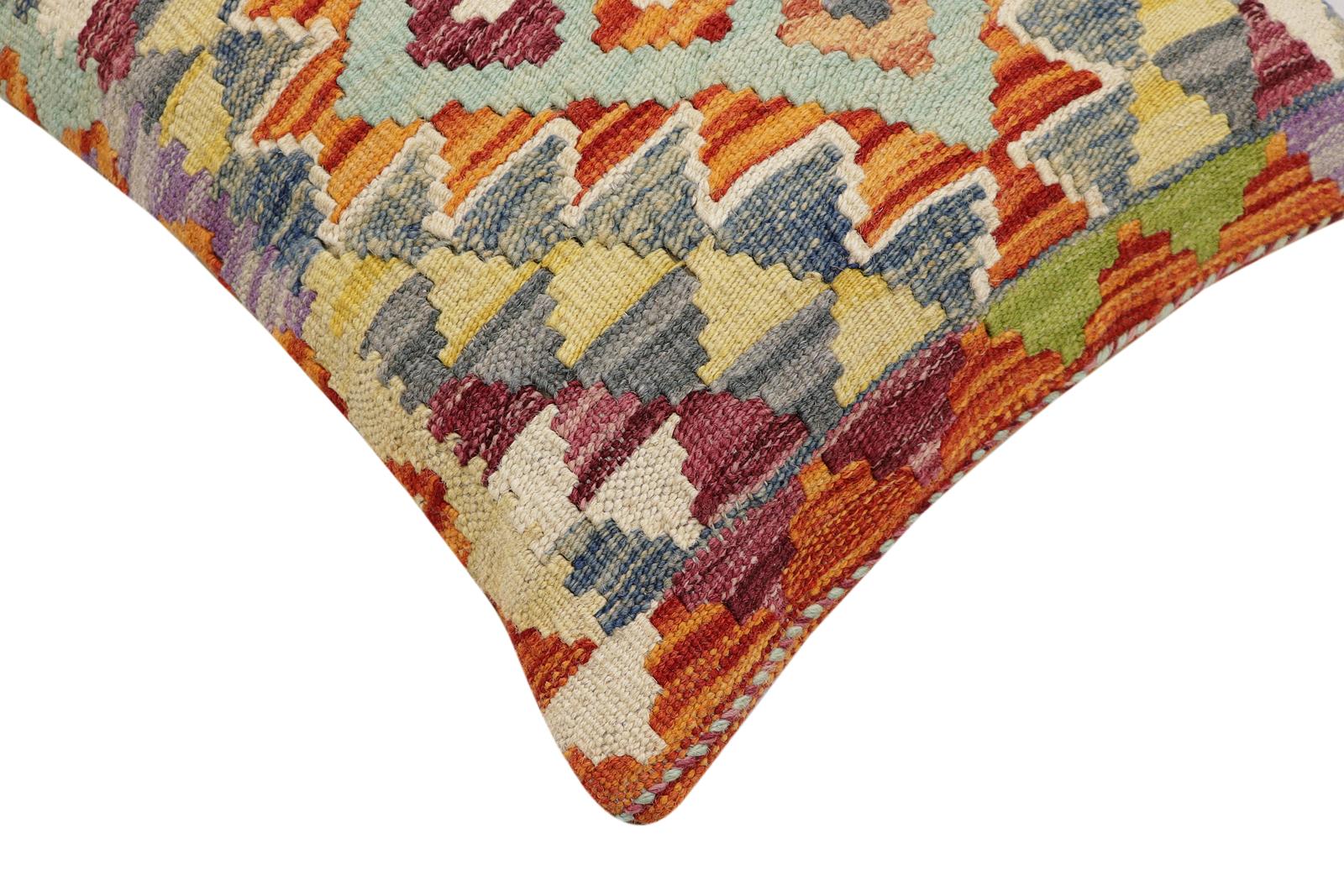 handmade Traditional Pillow Rust Blue Hand-Woven SQUARE 100% WOOL Hand woven turkish pillow2 x 2