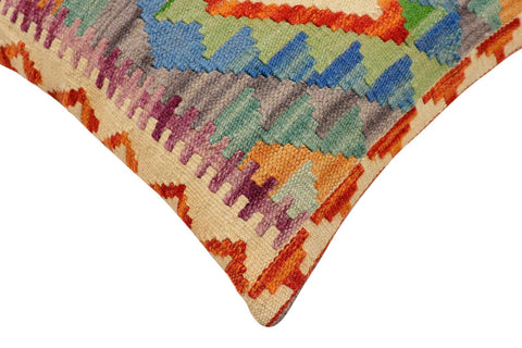 handmade Traditional Pillow Rust Blue Hand-Woven SQUARE 100% WOOL  Hand woven turkish pillow  2 x 2