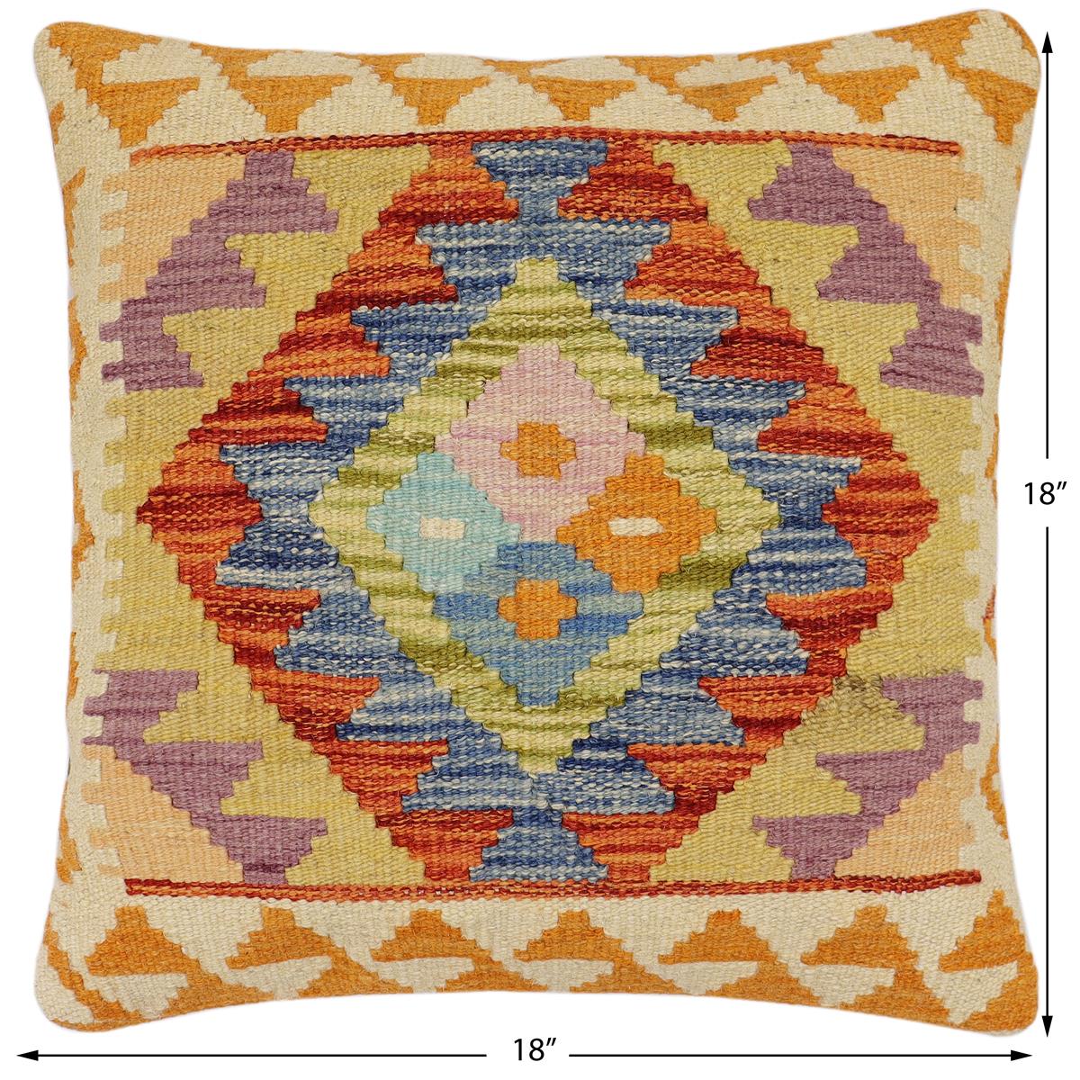 handmade Traditional Pillow Rust Blue Hand-Woven SQUARE 100% WOOL Hand woven turkish pillow2 x 2