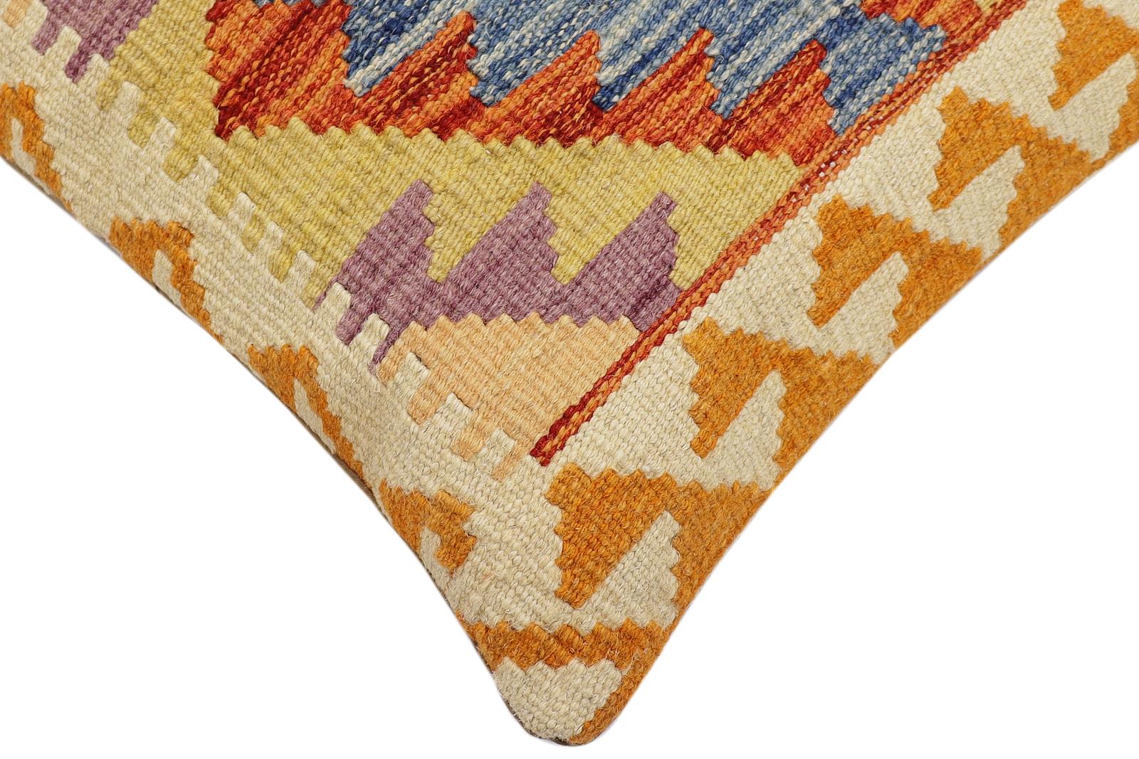 handmade Traditional Pillow Rust Blue Hand-Woven SQUARE 100% WOOL Hand woven turkish pillow2 x 2