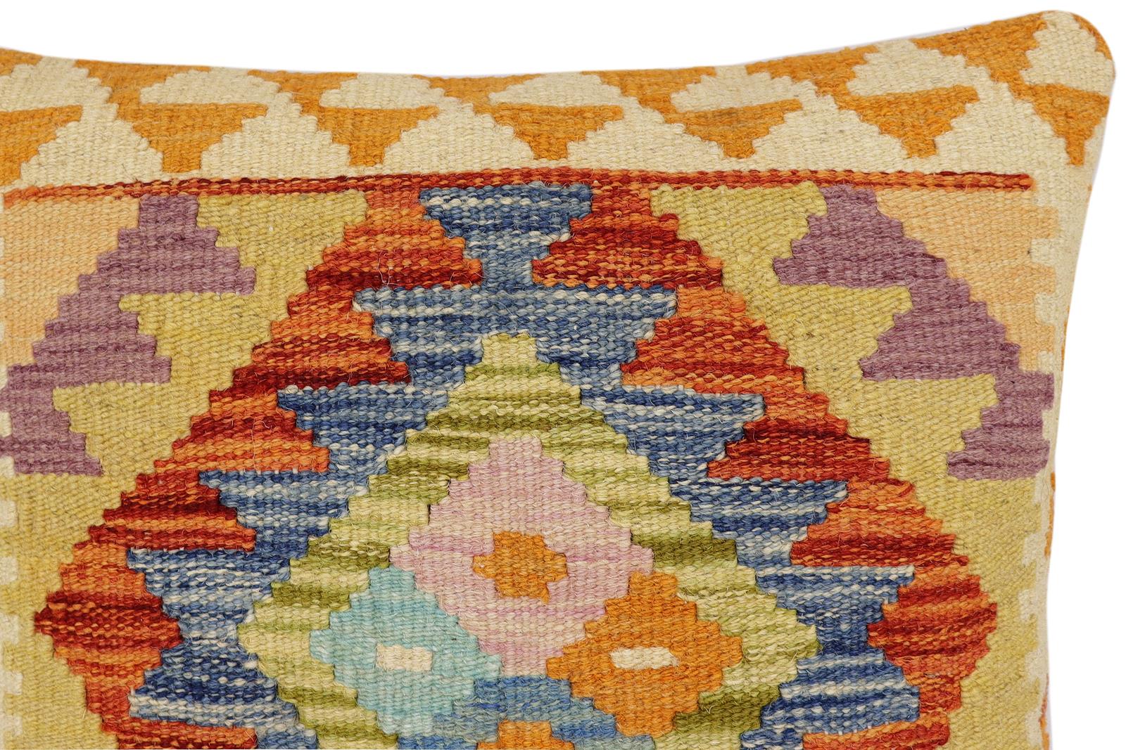 handmade Traditional Pillow Rust Blue Hand-Woven SQUARE 100% WOOL Hand woven turkish pillow2 x 2