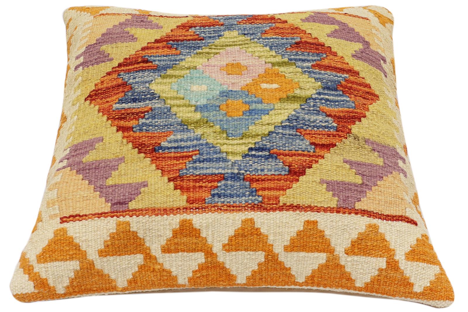 handmade Traditional Pillow Rust Blue Hand-Woven SQUARE 100% WOOL Hand woven turkish pillow2 x 2