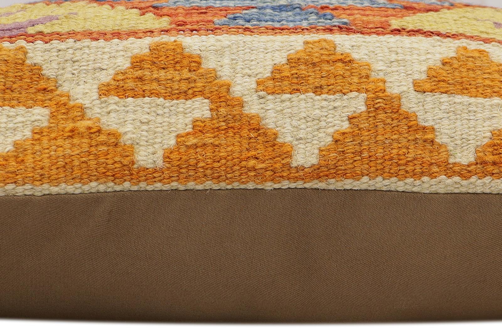 handmade Traditional Pillow Rust Blue Hand-Woven SQUARE 100% WOOL Hand woven turkish pillow2 x 2