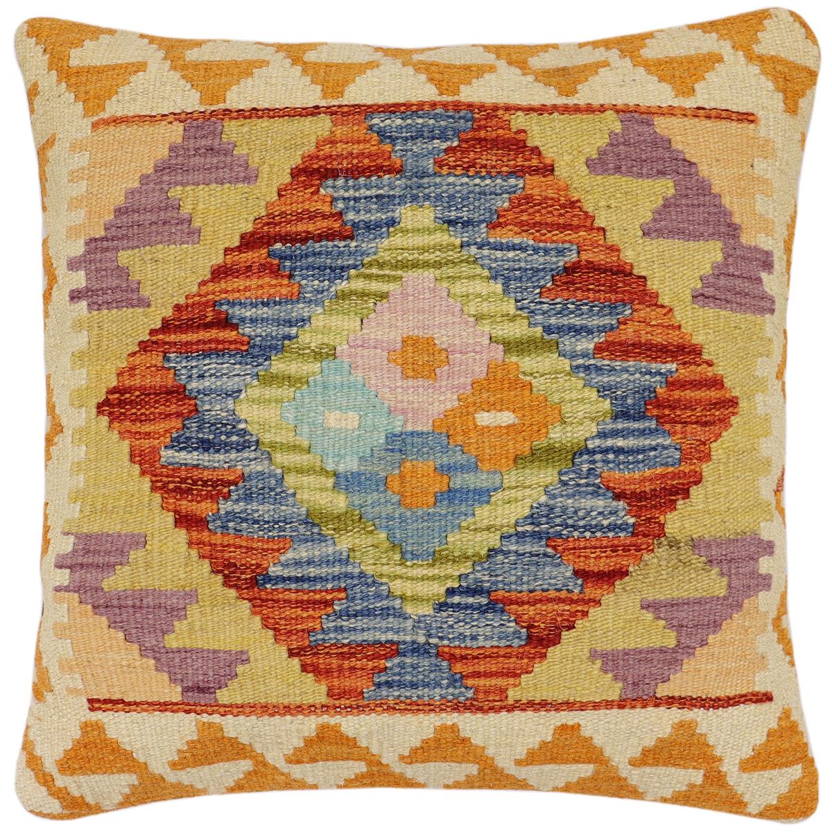 handmade Traditional Pillow Rust Blue Hand-Woven SQUARE 100% WOOL Hand woven turkish pillow2 x 2