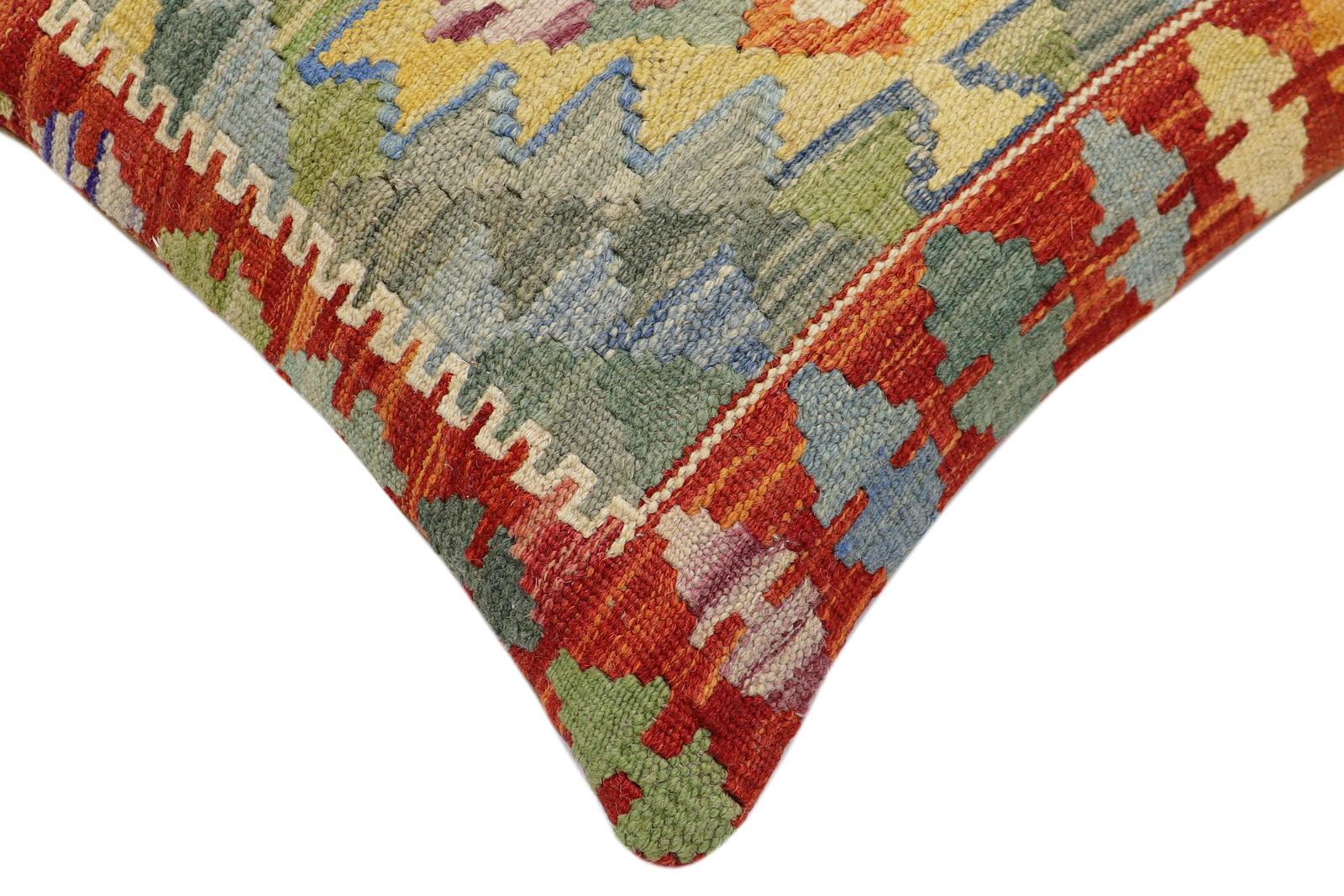 handmade Traditional Pillow Rust Blue Hand-Woven SQUARE 100% WOOL Hand woven turkish pillow2 x 2