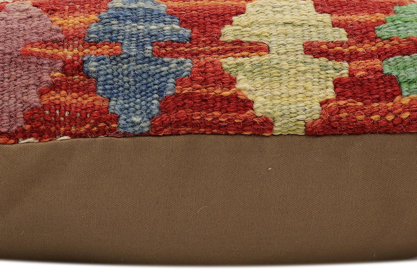 handmade Traditional Pillow Rust Blue Hand-Woven SQUARE 100% WOOL Hand woven turkish pillow2 x 2