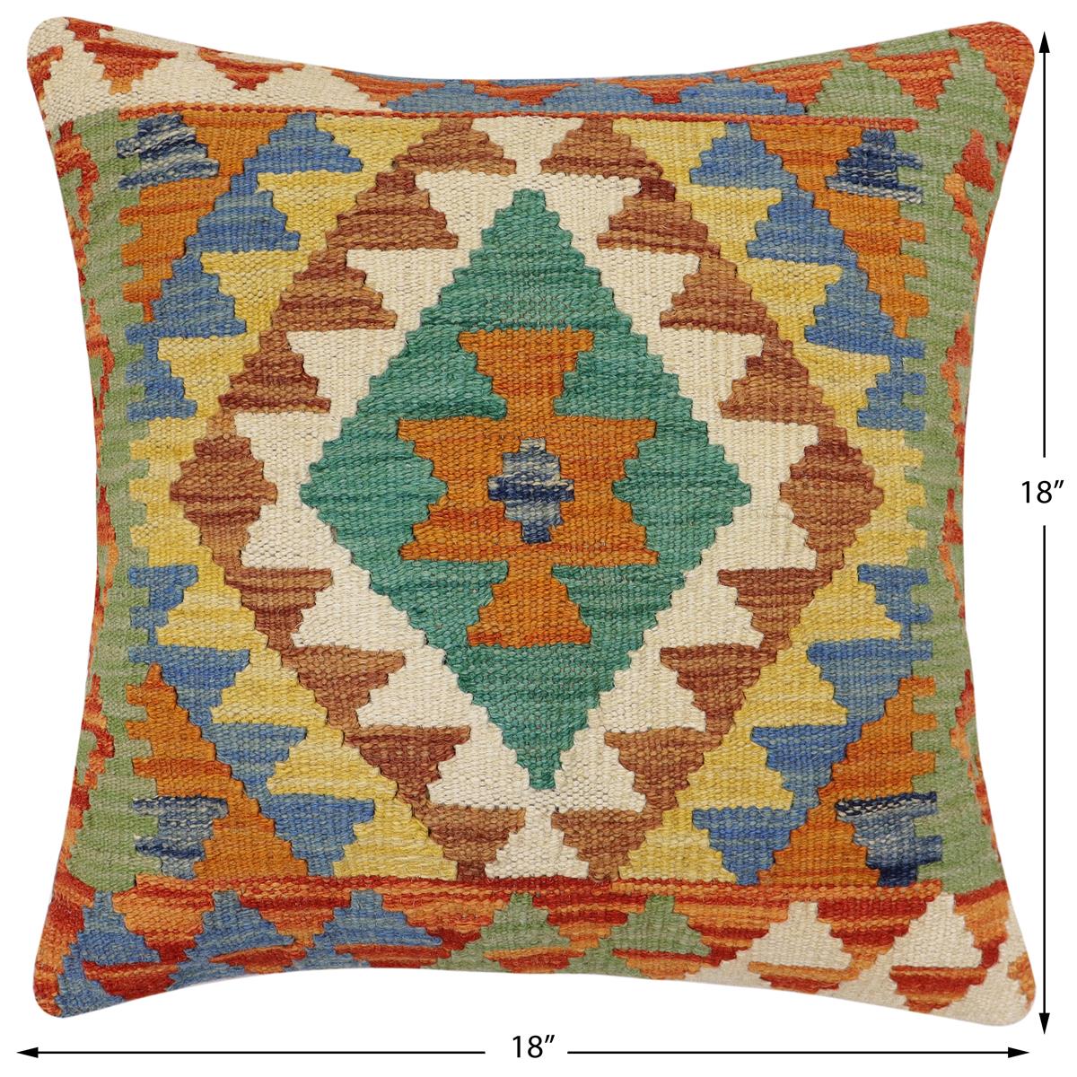handmade Traditional Pillow Rust Blue Hand-Woven SQUARE 100% WOOL Hand woven turkish pillow2 x 2