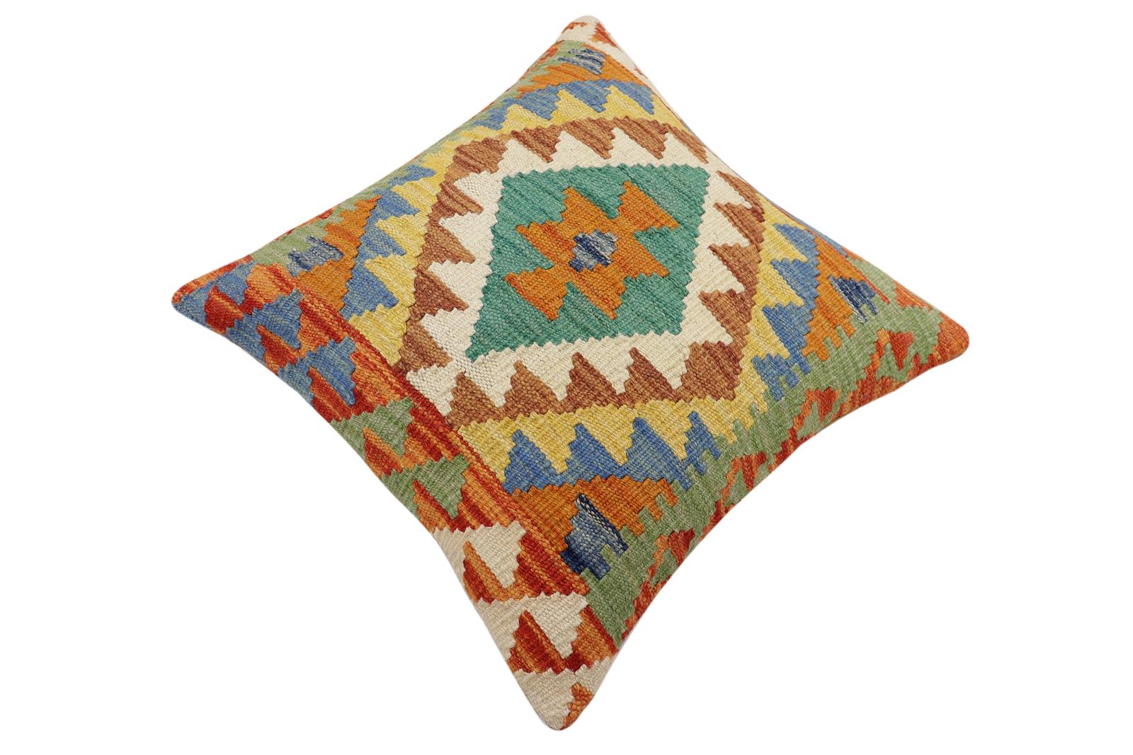 handmade Traditional Pillow Rust Blue Hand-Woven SQUARE 100% WOOL Hand woven turkish pillow2 x 2