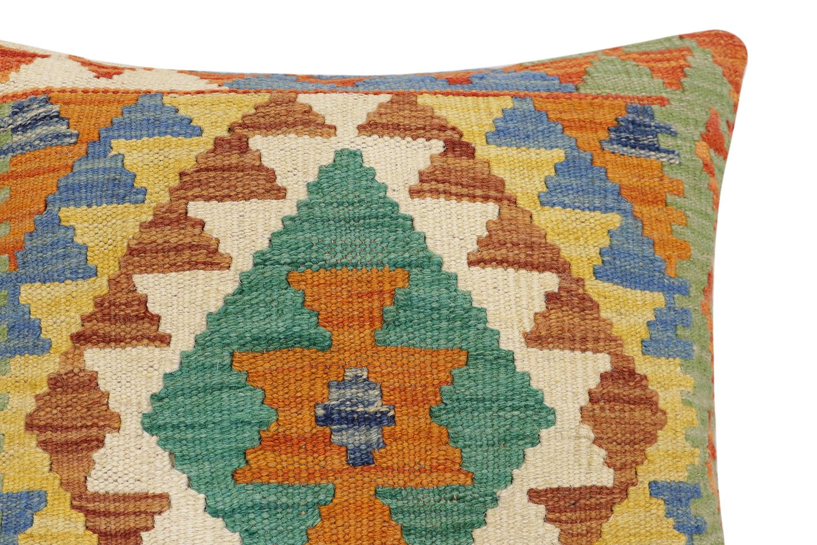 handmade Traditional Pillow Rust Blue Hand-Woven SQUARE 100% WOOL Hand woven turkish pillow2 x 2