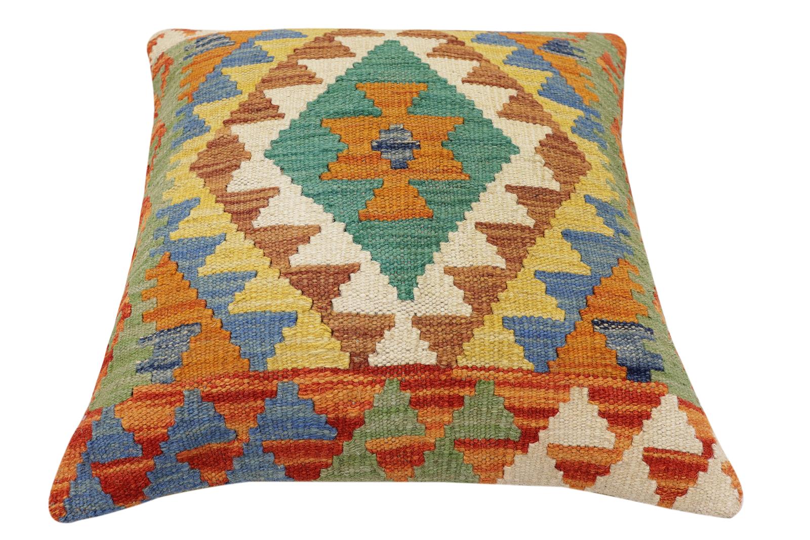 handmade Traditional Pillow Rust Blue Hand-Woven SQUARE 100% WOOL Hand woven turkish pillow2 x 2