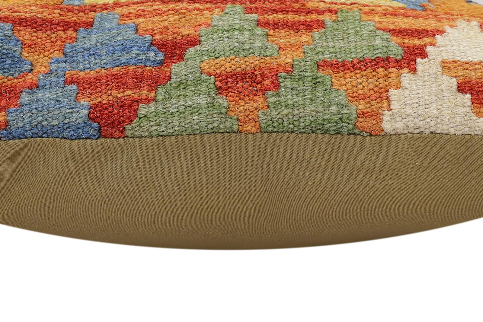 handmade Traditional Pillow Rust Blue Hand-Woven SQUARE 100% WOOL Hand woven turkish pillow2 x 2