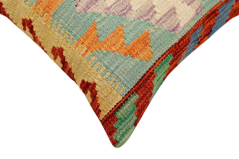 handmade Traditional Pillow Rust Blue Hand-Woven SQUARE 100% WOOL  Hand woven turkish pillow  2 x 2