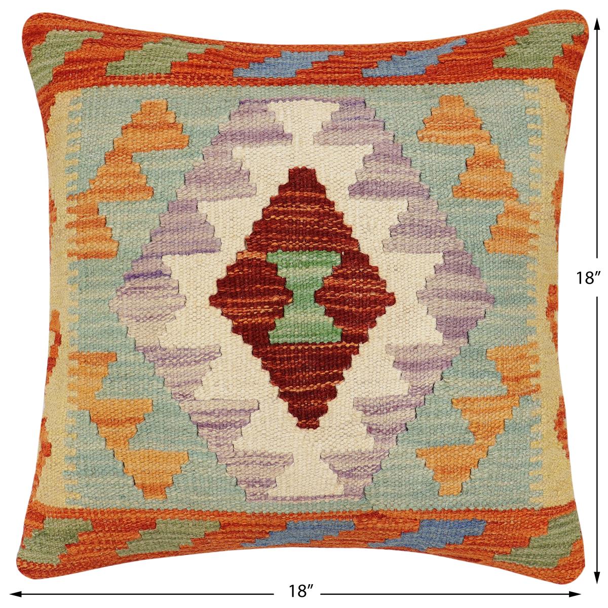 handmade Traditional Pillow Rust Blue Hand-Woven SQUARE 100% WOOL Hand woven turkish pillow2 x 2