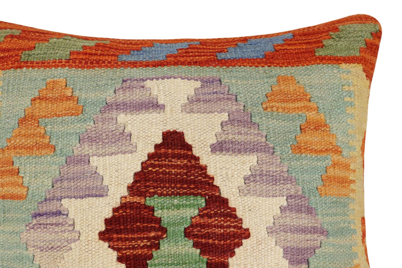 handmade Traditional Pillow Rust Blue Hand-Woven SQUARE 100% WOOL Hand woven turkish pillow2 x 2