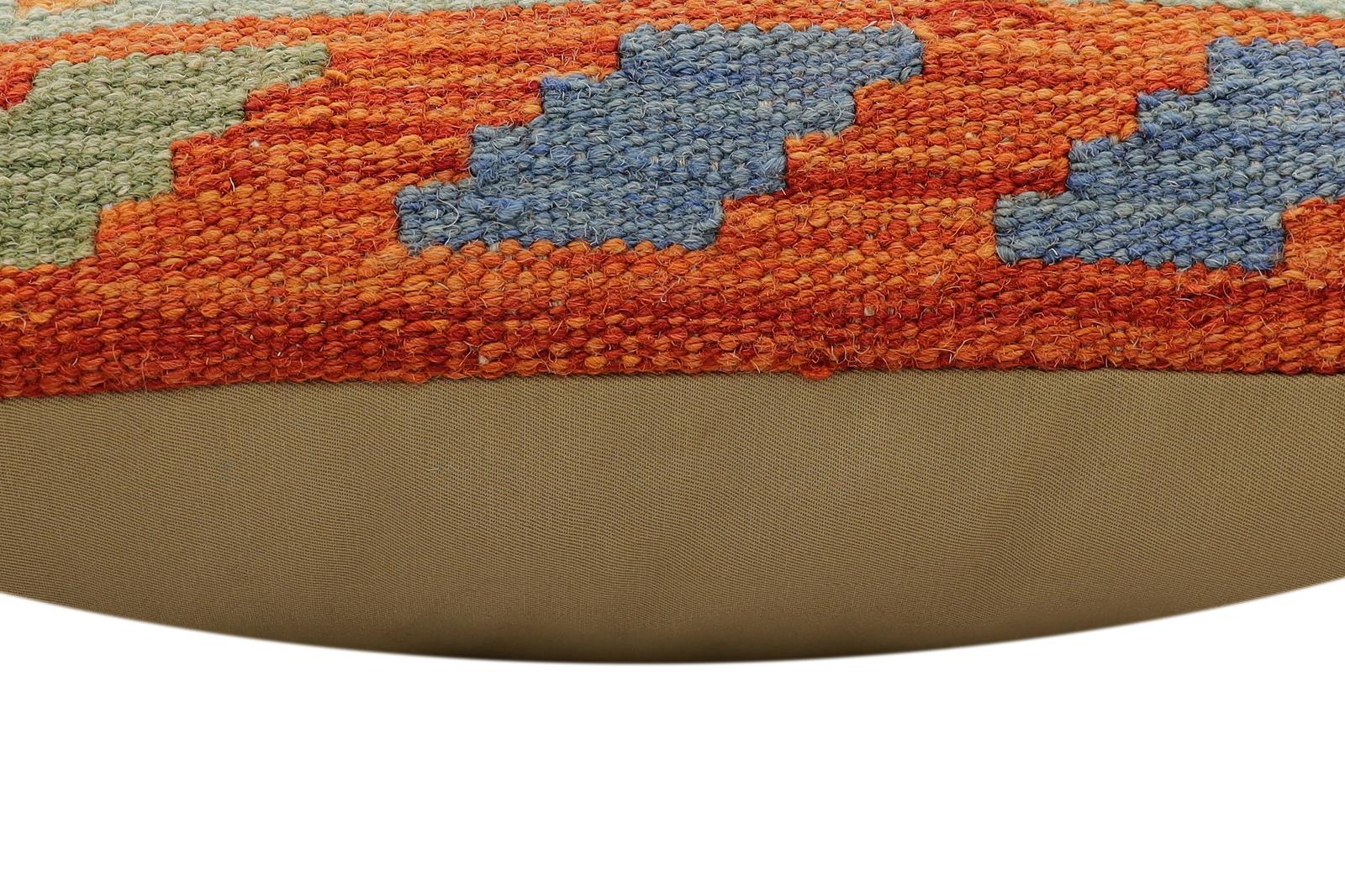 handmade Traditional Pillow Rust Blue Hand-Woven SQUARE 100% WOOL Hand woven turkish pillow2 x 2