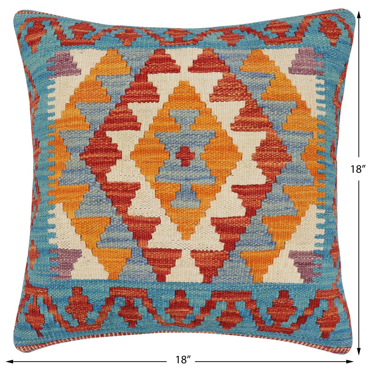 handmade Traditional Pillow Rust Blue Hand-Woven SQUARE 100% WOOL Hand woven turkish pillow2 x 2