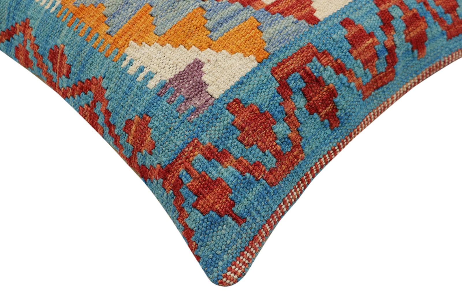 handmade Traditional Pillow Rust Blue Hand-Woven SQUARE 100% WOOL Hand woven turkish pillow2 x 2