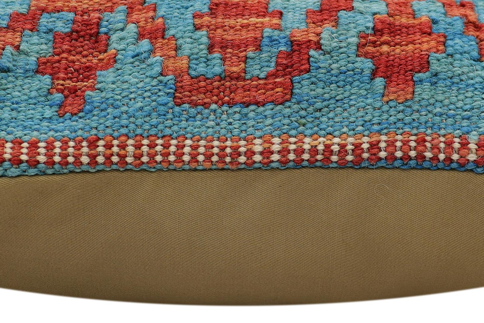 handmade Traditional Pillow Rust Blue Hand-Woven SQUARE 100% WOOL Hand woven turkish pillow2 x 2