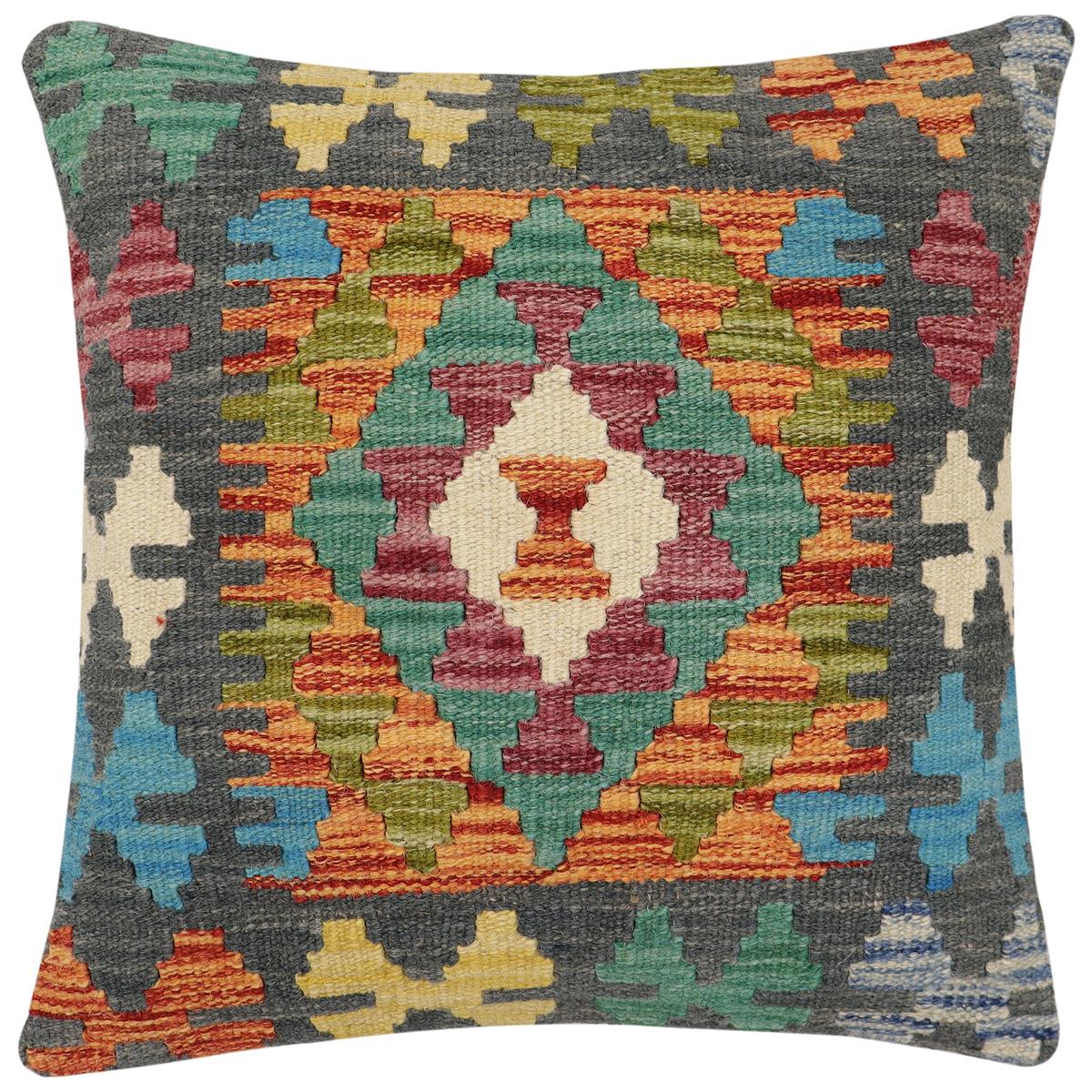 handmade Traditional Pillow Rust Charcoal Hand-Woven SQUARE 100% WOOL Hand woven turkish pillow2 x 2