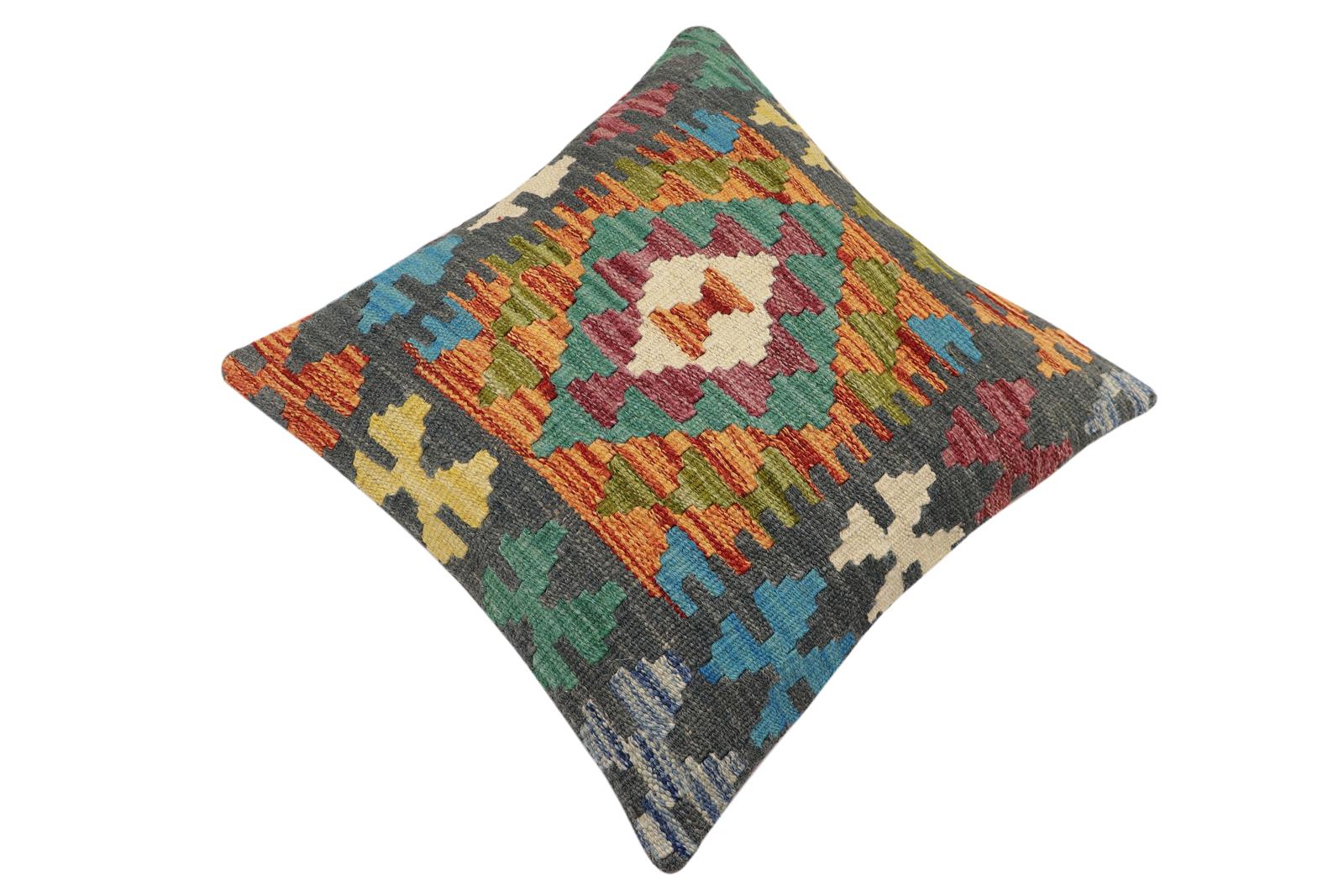 handmade Traditional Pillow Rust Charcoal Hand-Woven SQUARE 100% WOOL Hand woven turkish pillow2 x 2