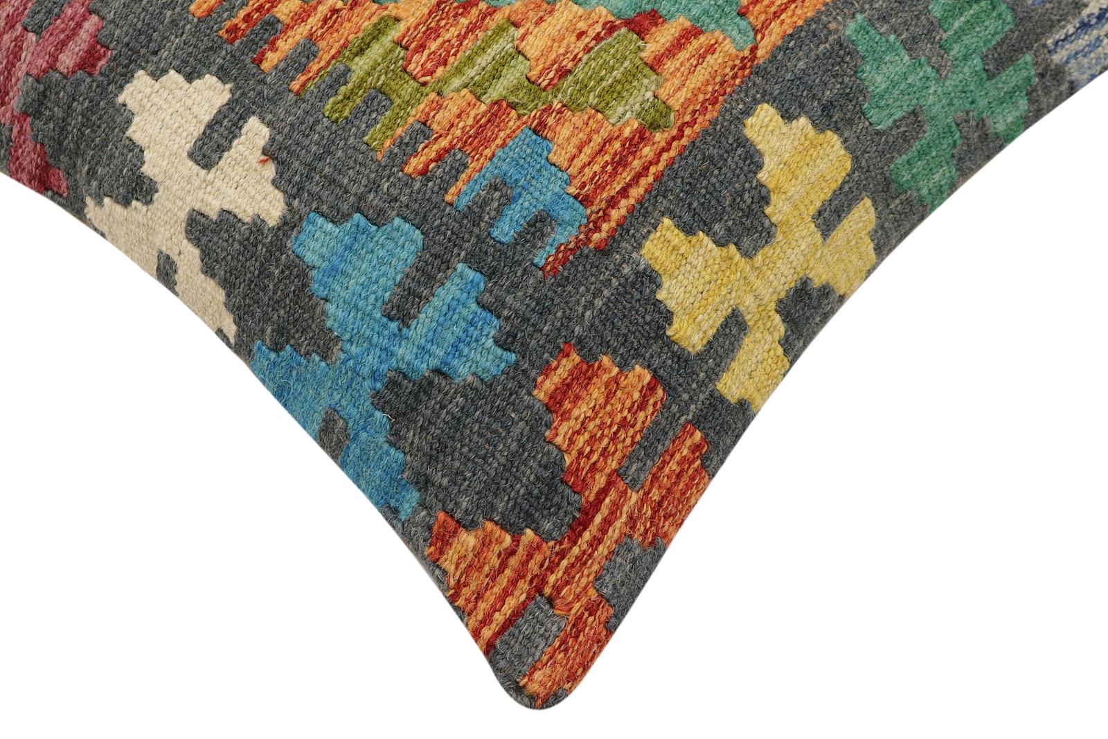 handmade Traditional Pillow Rust Charcoal Hand-Woven SQUARE 100% WOOL Hand woven turkish pillow2 x 2