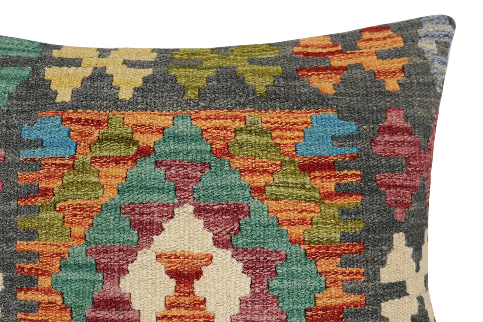 handmade Traditional Pillow Rust Charcoal Hand-Woven SQUARE 100% WOOL Hand woven turkish pillow2 x 2