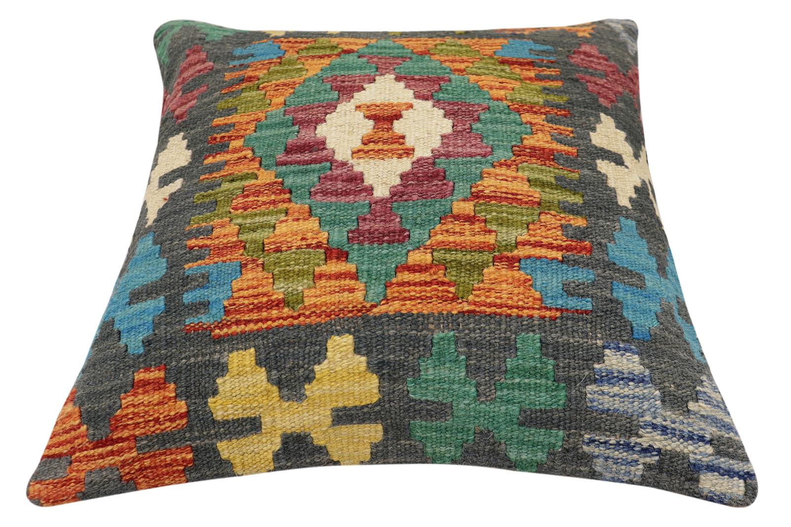 handmade Traditional Pillow Rust Charcoal Hand-Woven SQUARE 100% WOOL Hand woven turkish pillow2 x 2