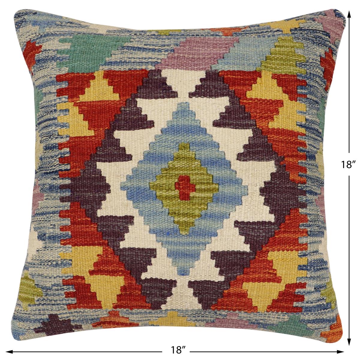 handmade Traditional Pillow Blue Rust Hand-Woven SQUARE 100% WOOL Hand woven turkish pillow2 x 2