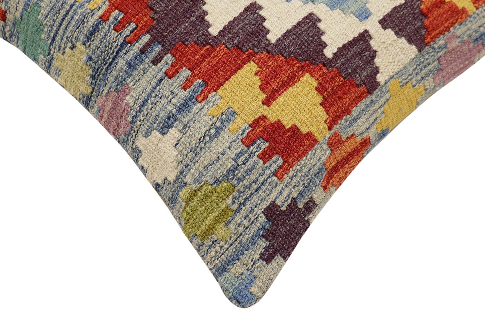 handmade Traditional Pillow Blue Rust Hand-Woven SQUARE 100% WOOL Hand woven turkish pillow2 x 2