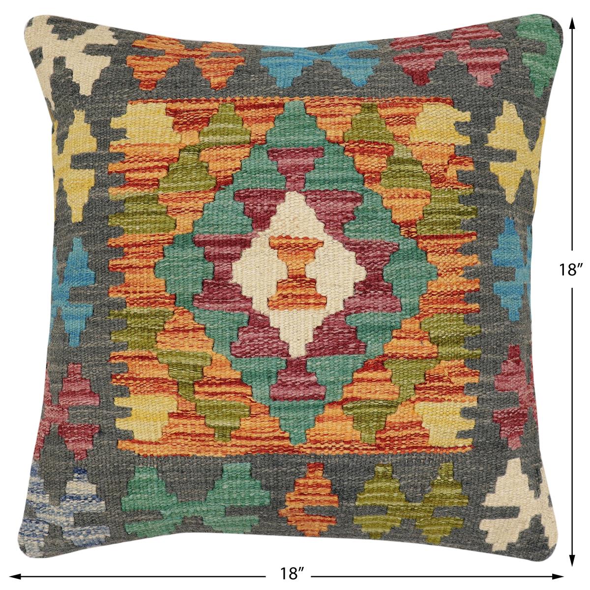 handmade Traditional Pillow Rust Charcoal Hand-Woven SQUARE 100% WOOL Hand woven turkish pillow2 x 2