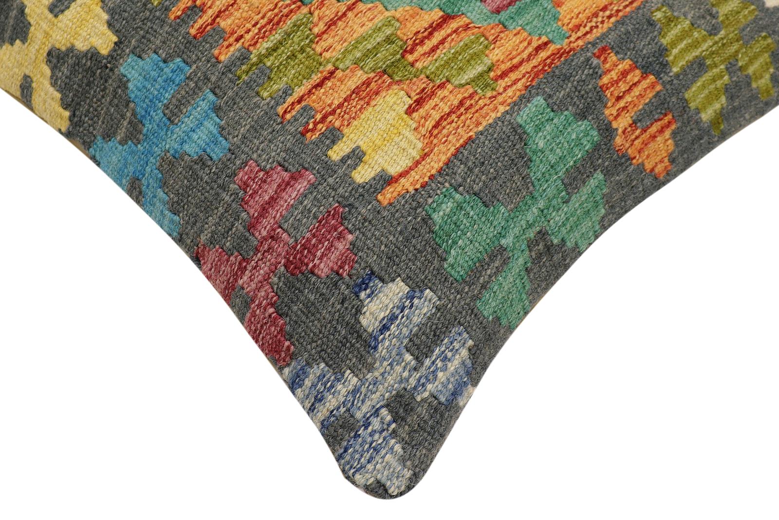 handmade Traditional Pillow Rust Charcoal Hand-Woven SQUARE 100% WOOL Hand woven turkish pillow2 x 2