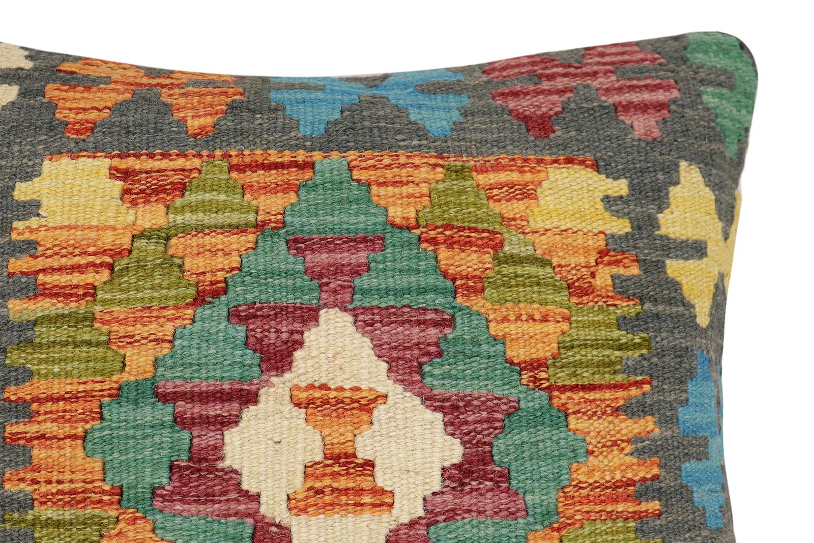 handmade Traditional Pillow Rust Charcoal Hand-Woven SQUARE 100% WOOL Hand woven turkish pillow2 x 2
