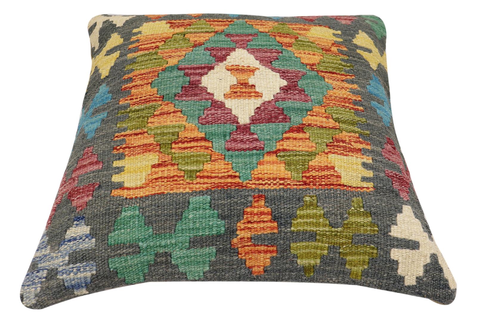 handmade Traditional Pillow Rust Charcoal Hand-Woven SQUARE 100% WOOL Hand woven turkish pillow2 x 2