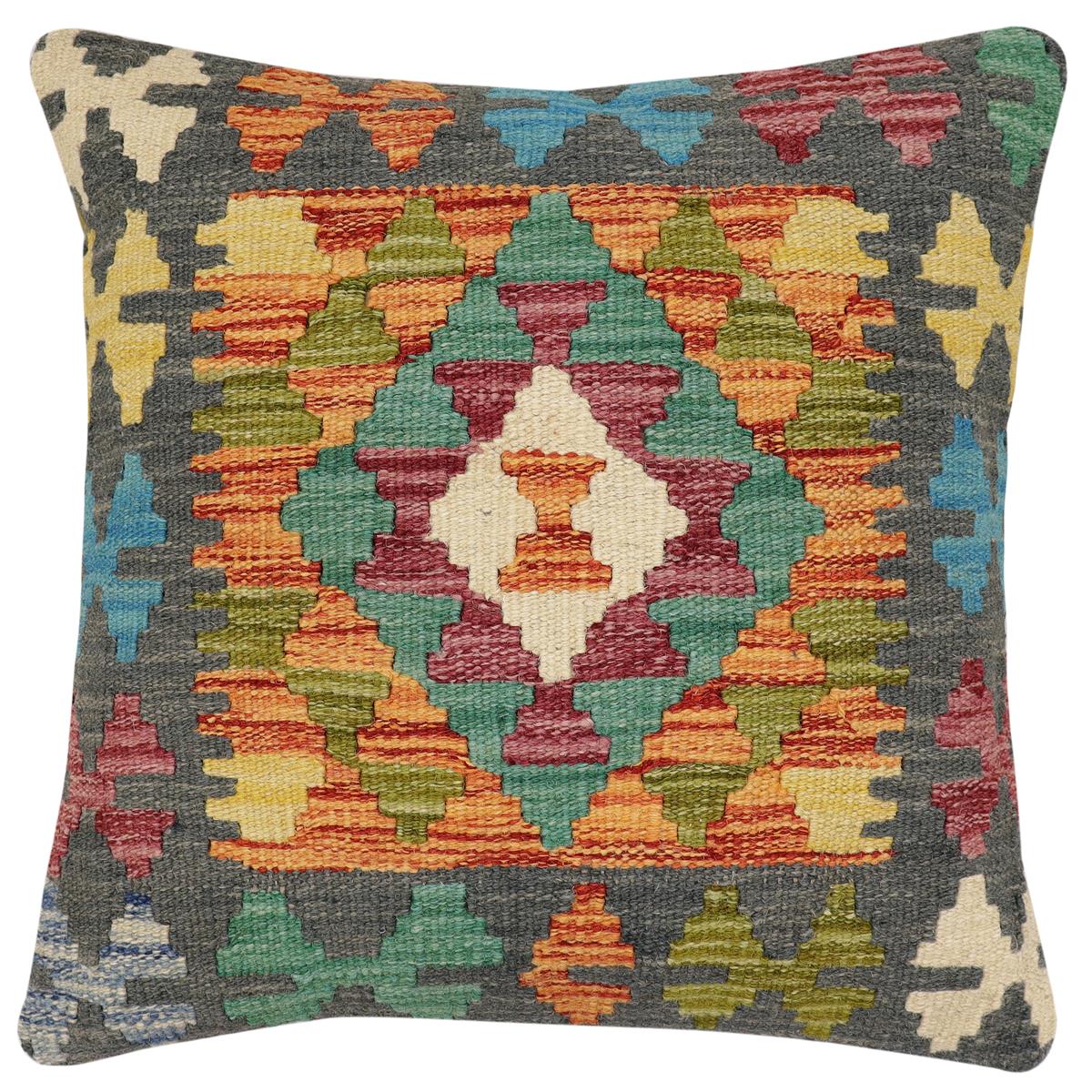 handmade Traditional Pillow Rust Charcoal Hand-Woven SQUARE 100% WOOL Hand woven turkish pillow2 x 2