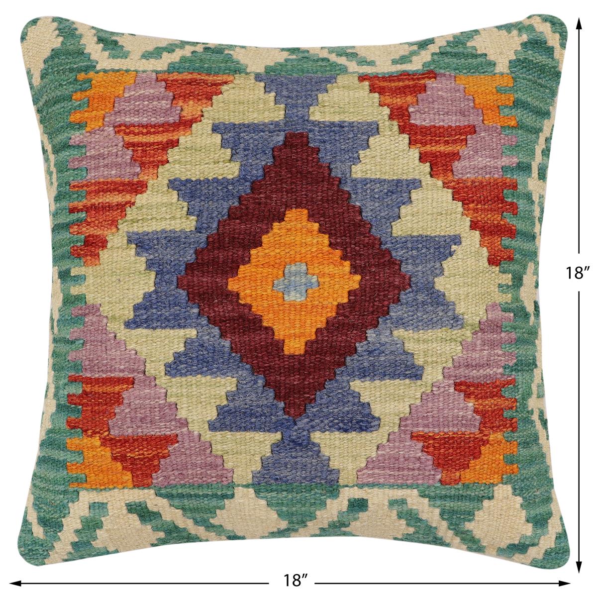 handmade Traditional Pillow Rust Blue Hand-Woven SQUARE 100% WOOL Hand woven turkish pillow2 x 2