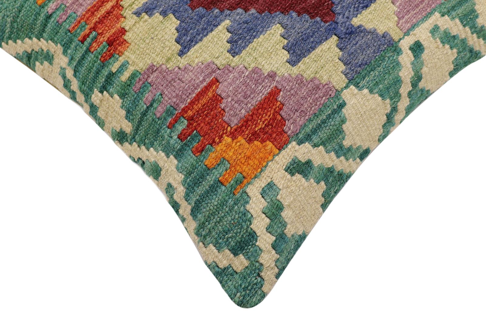 handmade Traditional Pillow Rust Blue Hand-Woven SQUARE 100% WOOL Hand woven turkish pillow2 x 2